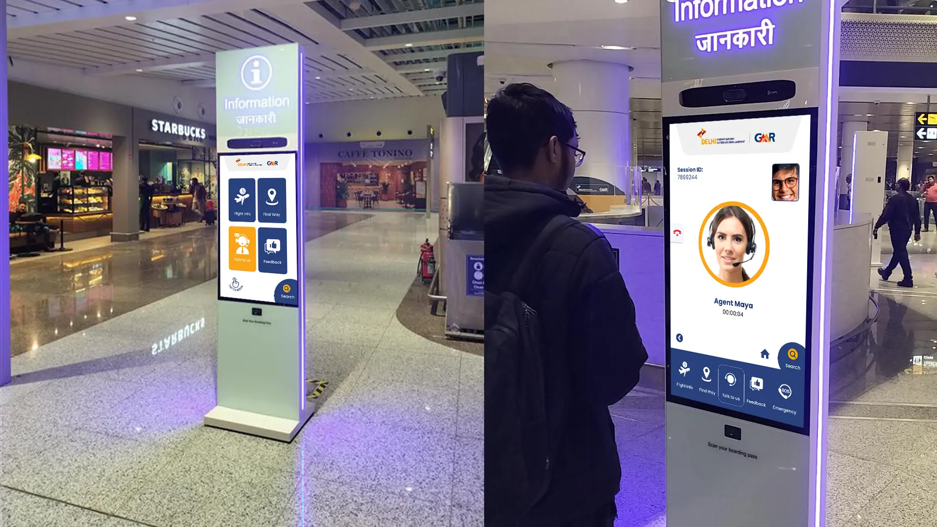 Interactive digital kiosk installed by Scala at Delhi Airport